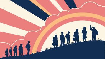 illustration of workers silhouettes with sunburst in the background, May 1st Day, Labour Day concept, Happy Labour Day, Workers Day. Ai created vector