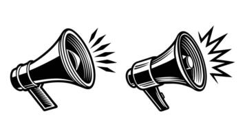 black megaphone set, a communication tool and business icon is isolated on a white background as a design vector