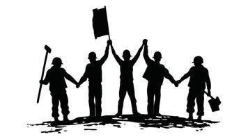 workers standing together in unity, workers silhouette, labor day, May day, May day Ai created vector