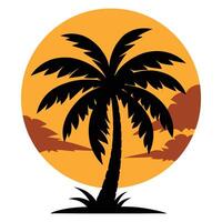 Tropical palm tree, silhouette of palm tree with sun vector