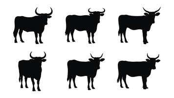 Cute deer silhouette set illustration features cow with horns, shown in profile, with clean and simple lines, set against a white background vector