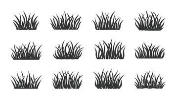 set of black grass silhouettes with floral elements and leaf patterns for nature-inspired design vector