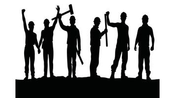 May 1st International worker's day, workers standing together in unity, workers silhouette. vector