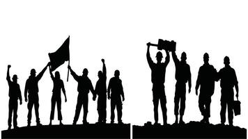 workers standing together in unity, workers silhouette, labor day, May day, Labour day vector