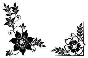 black and white floral design with swirling leaf patterns and decorative flower elements, abstract floral background vector