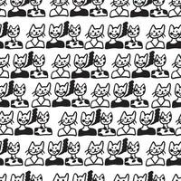 black and white seamless pattern with chatting cats in doodle style vector