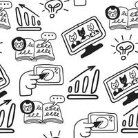 black and white seamless pattern with infographic in doodle style vector