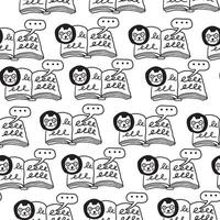 black and white seamless pattern with book in doodle style icon vector