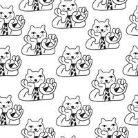 black and white seamless pattern with business cat character in doodle style vector