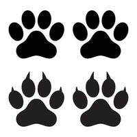 Simple black animal paw prints in two styles, with and without claws. Clean silhouette design vector