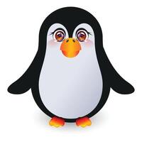 A cute cartoon penguin with big sparkling eyes and a bright orange beak. Simple style with a glossy finish and a white background. vector