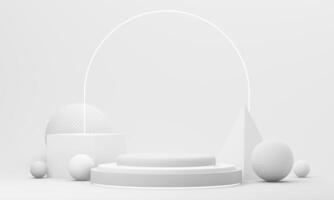 Clean white stage with abstract shapes and arch, made for high-end cosmetic or wellness product presentation. 3d rendering. photo