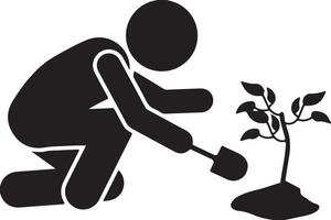 Person planting a tree, representing environment and conservation ICON vector