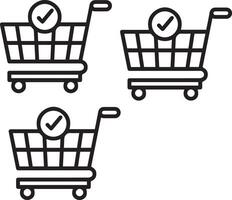 Shopping cart icon set. Shopping trolley icon collection. Online business symbol in black design. vector