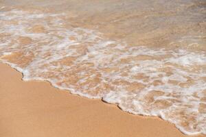 Waves gently lapping on the sandy shore of an Egyptian beach during sunset, creating a serene atmosphere photo