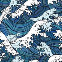 A seamless pattern illustration featuring stylized ocean waves in dynamic blue tones with foamy crests vector
