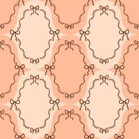 Pastel ribbon bow frame seamless pattern. Beautiful retro print for fabric, paper, textile. Hand drawn illustration. vector
