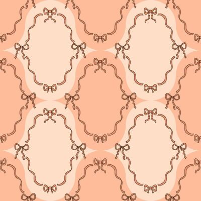 Pastel ribbon bow frame seamless pattern. Beautiful retro print for fabric, paper, textile. Hand drawn illustration.