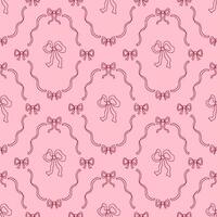 Elegant ribbon bow frame seamless pattern. Delicate girly print for fabric, paper, textile. Hand drawn illustration. vector
