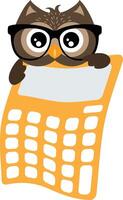 Wise Owl Using Yellow Calculator Tool vector