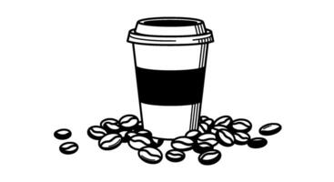 Coffee Cup with Scattered Beans Outline vector