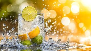 Refreshing Lime and Citrus Drink Splashing in a Glass. photo