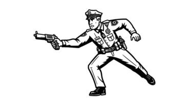 Police Officer in Action Black and White Illustration vector