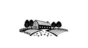 Farmhouse with Chickens and Rolling Fields vector