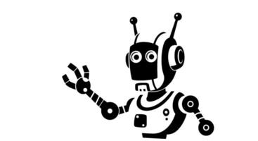 Monochrome Robot with Antennae and Gesturing Hand vector