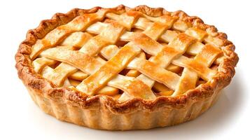 Golden Brown Apple Pie with Lattice Crust on White Background photo