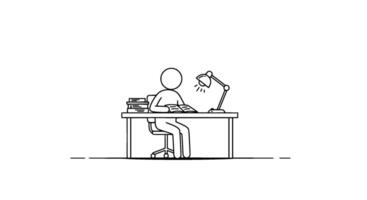 Simple Line Art Student Studying at Desk vector