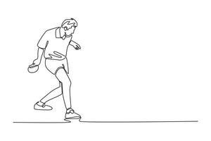 Continuous one line drawing male table tennis players performing dynamic strokes and returns. Showing skills and techniques in modern ping pong action. Single line design graphic illustration vector