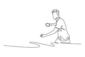 Continuous one line drawing table tennis player ready for game, training or exercise. Ping pong athlete. Sporting championship international competition. Single line design graphic illustration vector