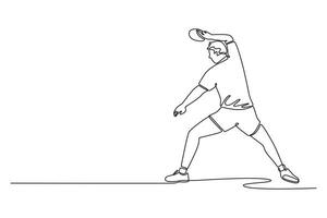 Continuous one line drawing male table tennis player hitting the ball with precision and power. Showing speed focus and reflex in modern ping pong. Single line draw design graphic illustration vector