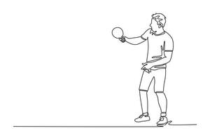 Continuous one line drawing male table tennis player blocking opponent smash attack. Ping pong championship international competition. Sport event. Single line draw design graphic illustration vector