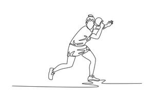 Continuous one line drawing professional woman table tennis player get ready to receive the ball from opponent. She is performing backhand method. Single line draw design graphic illustration vector