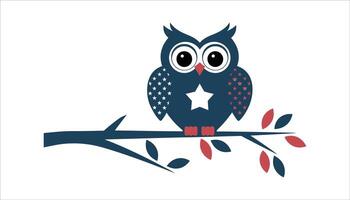 Patriotic Owl with Stars and Stripes on a Branch vector