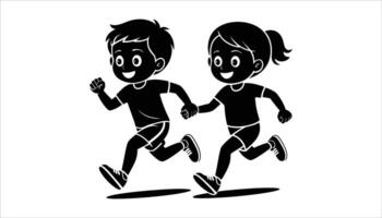 Children running and playing together silhouette for active lifestyle high resolution picture vector