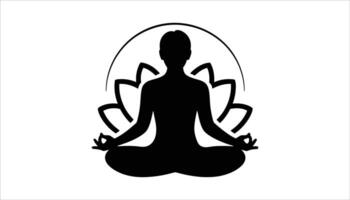 Meditation silhouette with lotus flower symbol for mindfulness and relaxation high resolution picture vector