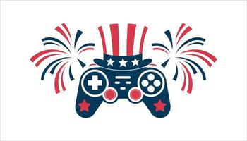 Fourth of July Gaming Controller and Fireworks Design vector