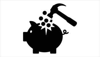 Piggy Bank Breaking Icon with Coins and Hammer Savings Crisis vector
