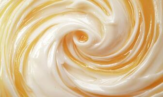 Smooth yogurt swirl with honey syrup in close-up showing creamy texture photo