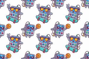 cheerful portable music player character seamless pattern illustration background vector