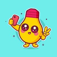 happy bulb lamp character mascot taking a selfie with a smartphone isolated cartoon vector
