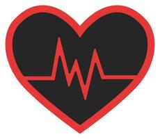 Black heart cardio with red line pulse icon isolated on white background. vector