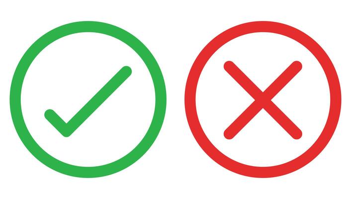 Yes and No check marks isolated on white background.