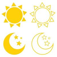 Sun and moon flat icon set in different style isolated on white background. vector