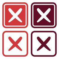 Red cross mark icon button set isolated on white background. vector