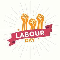 Bold Labor Day design with strong text, fist symbol, and worker tools on white. Perfect for posters, banners, flyers, and social media templates vector