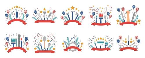 Happy Labor Day Symbol With Banner On White Background Set vector